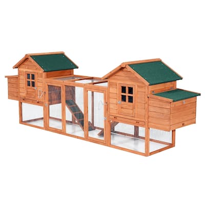 PawHut 124" Dual Backyard Chicken Coops With Outdoor Ramps And Nesting Boxes