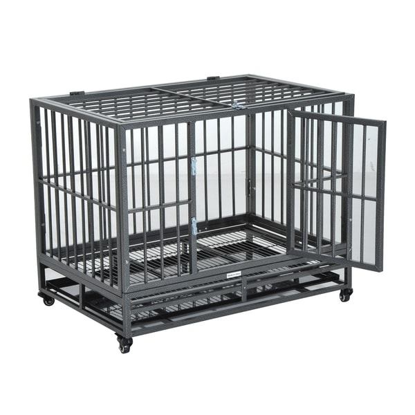 Pawhut heavy duty steel dog outlet crate