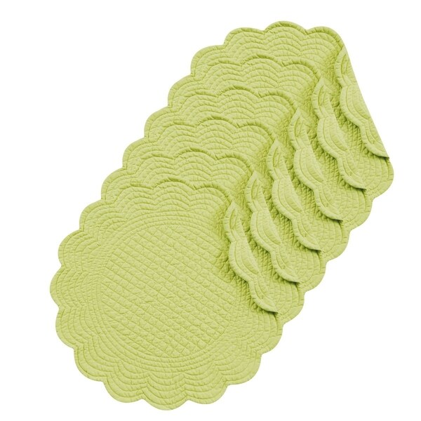 Apple Green Cotton Quilted Round Reversible Placemat Set of 6