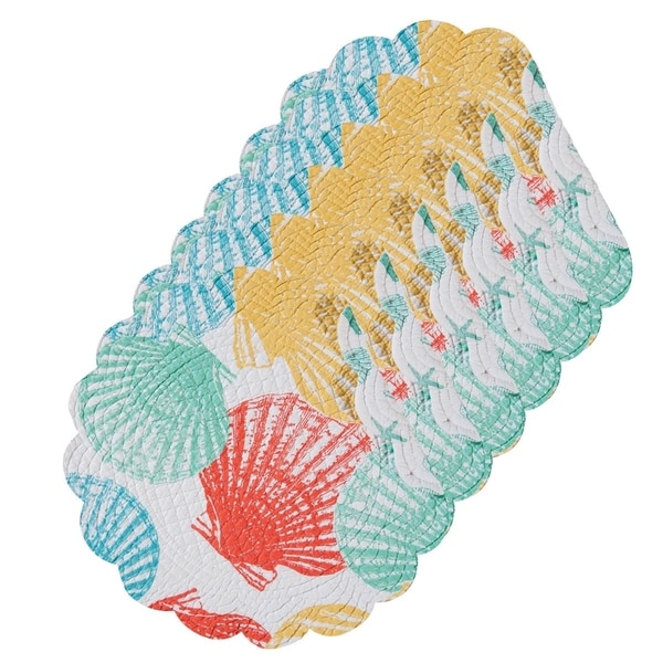 Captiva Island Cotton Quilted Round Reversible Placemat Set of 6