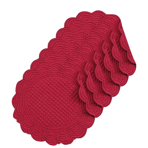 Burgundy Cotton Quilted Round Reversible Placemat Set of 6