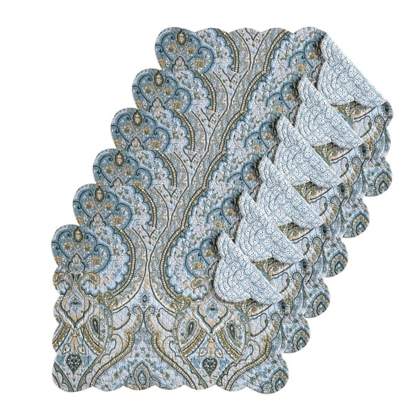 Amherst Blue Cotton Quilted Oblong Placemat Set of 6