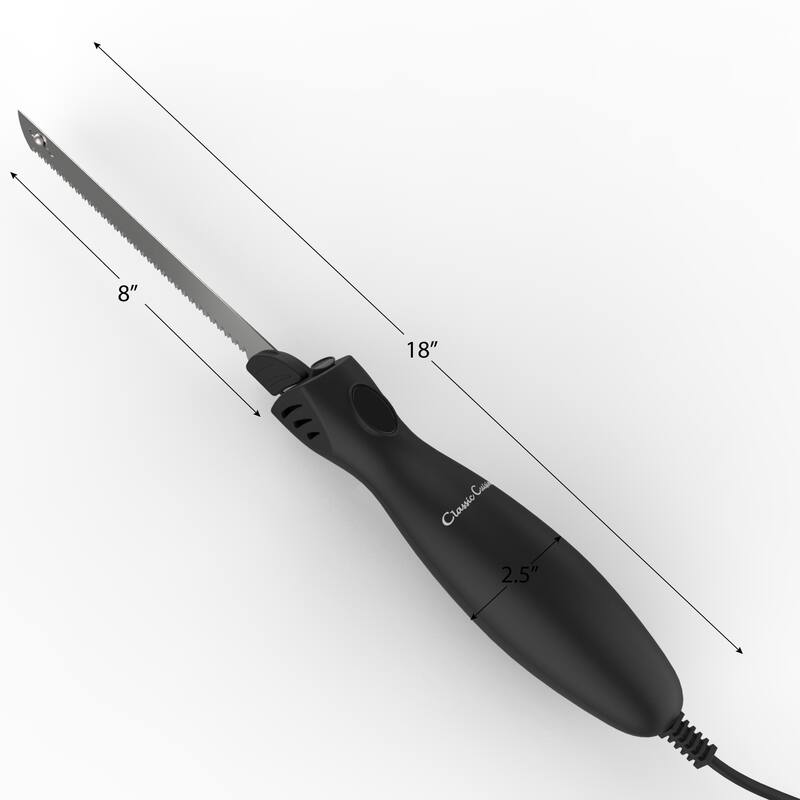 Electric Carving Knife - 8-Inch Serrated Stainless-Steel Blade Cutter with Comfort Grip Handle by Classic Cuisine (Black)