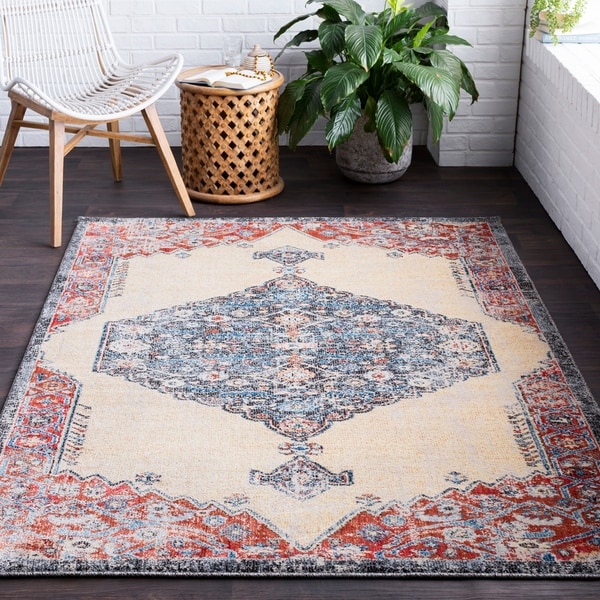 Adrastos Traditional Distressed Khaki Area Rug - 5'3" x 7'6"