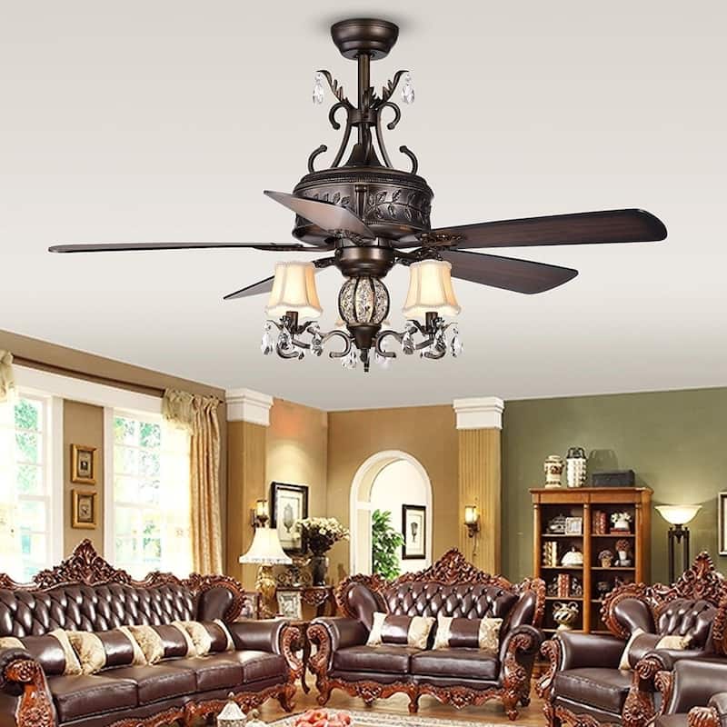 Firtha 52-Inch 5-Blade Antique Lighted Ceiling Fans with Branched French Chandelier (Optional Remote)