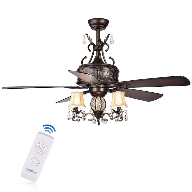 Firtha 52-Inch 5-Blade Antique Lighted Ceiling Fans with Branched French Chandelier (Optional Remote) - Antique Bronze Remote