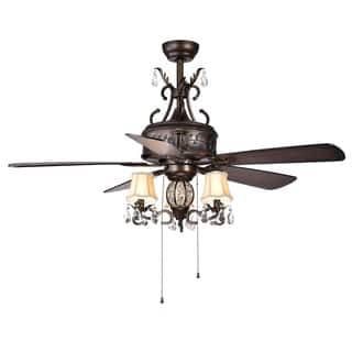 Firtha 52-Inch 5-Blade Antique Lighted Ceiling Fans with Branched French Chandelier (Optional Remote)