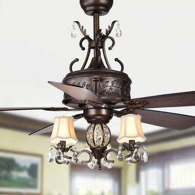 Firtha 52-Inch 5-Blade Antique Lighted Ceiling Fans with Branched French Chandelier (Optional Remote)