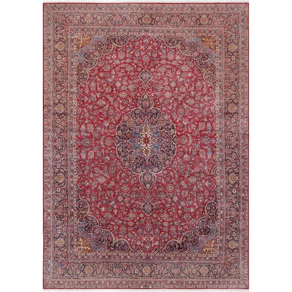 Antique Kashan Collection Red/Navy Wool Area Rug - 11' x 15' - On Sale