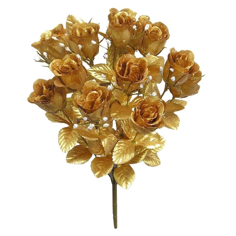 14 Stems Faux Blossoms Rose Bush - Gold