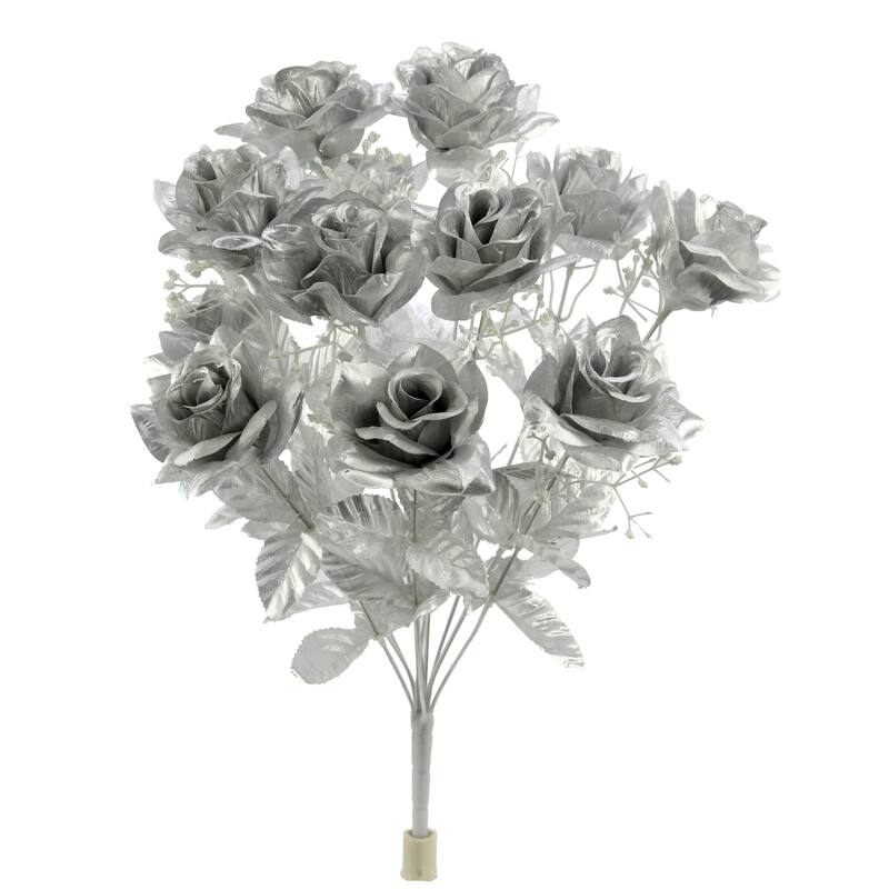 12 Stems Artificial Veined Satin Rose Flowers Bush