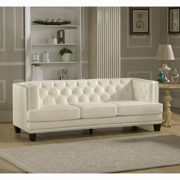Elle Tufted Premium Cream Top Grain Leather Sofa Ships To Elle Tufted Premium Cream Top Grain Leather Sofa
