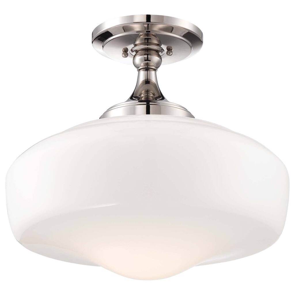 Lavery Polished Nickel & Opal Glass 1 Light Semi Flush Mount