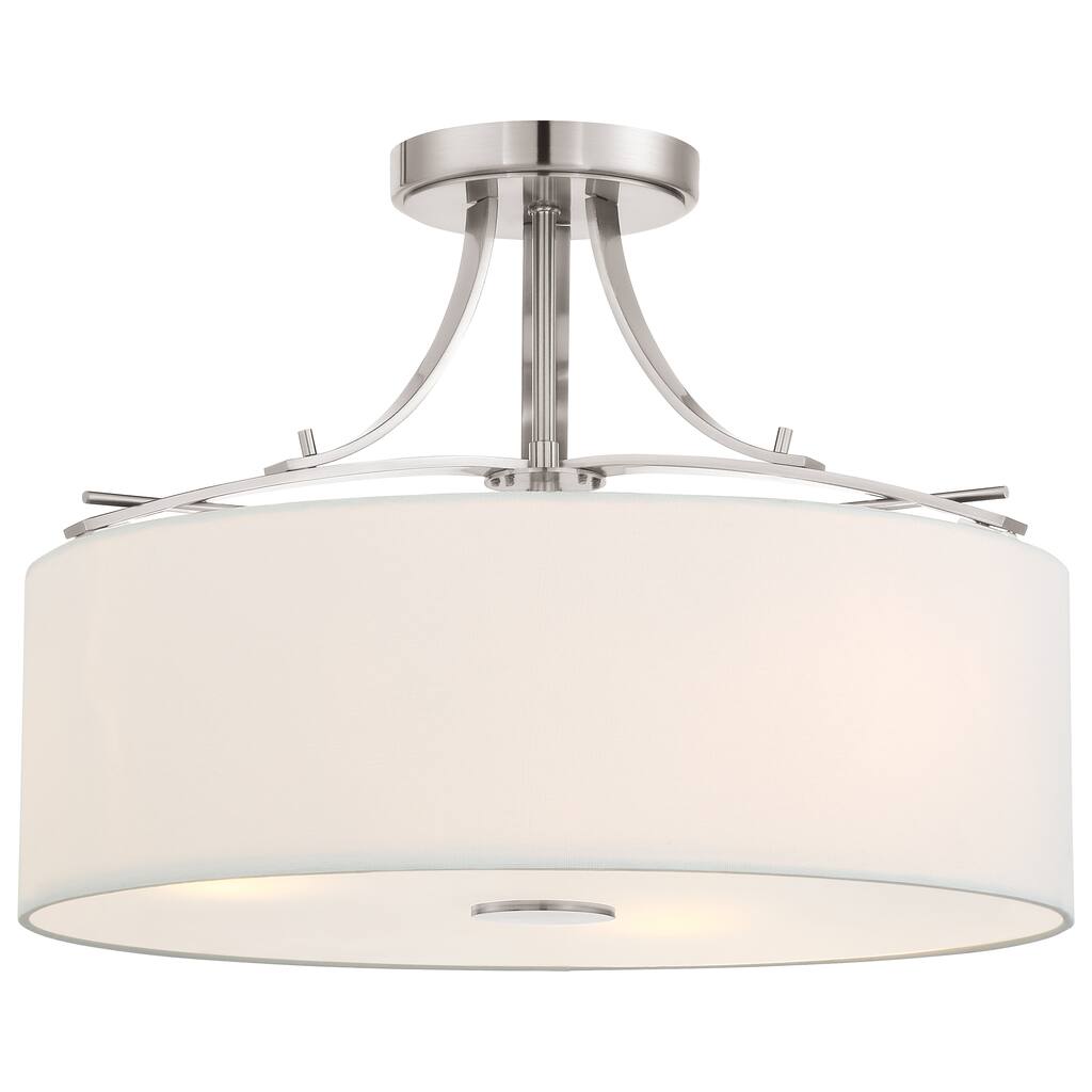 Lavery Poleis Brushed Nickel & White Linen 3 Light Semi Flush