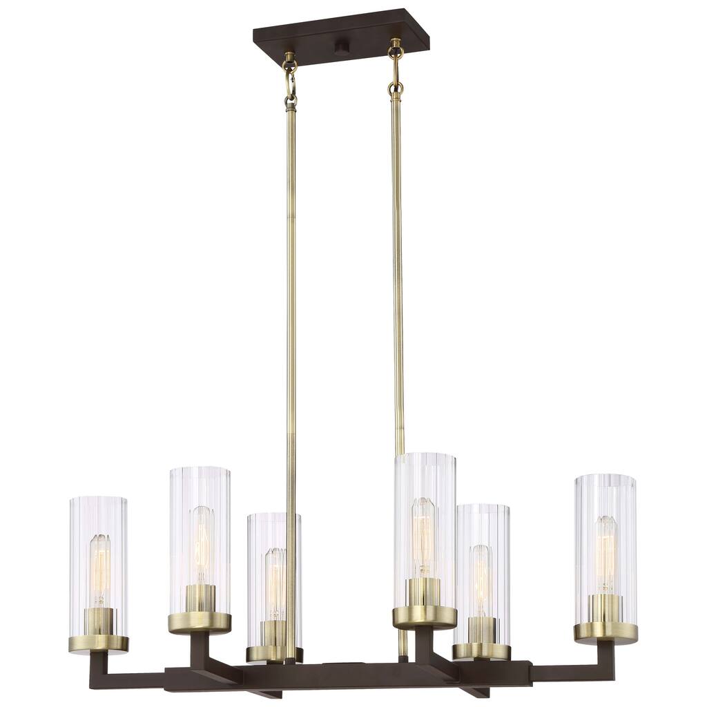 Lavery Ainsley Court Aged Bronze & Ribbed Glass 6 Light Island