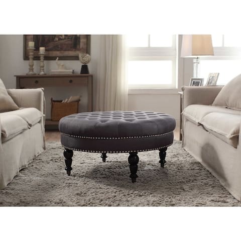 Abigal Charcoal Round Tufted Ottoman
