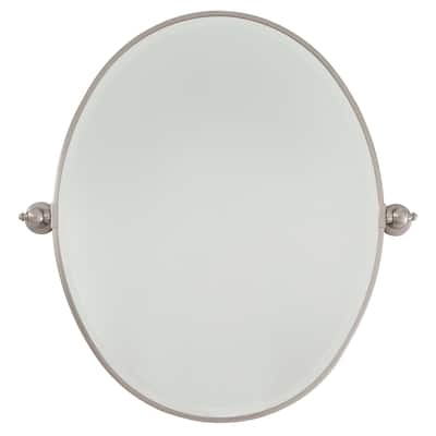 Lavery Brushed Nickel & Excavation Glass Light Large Oval Mirror - A