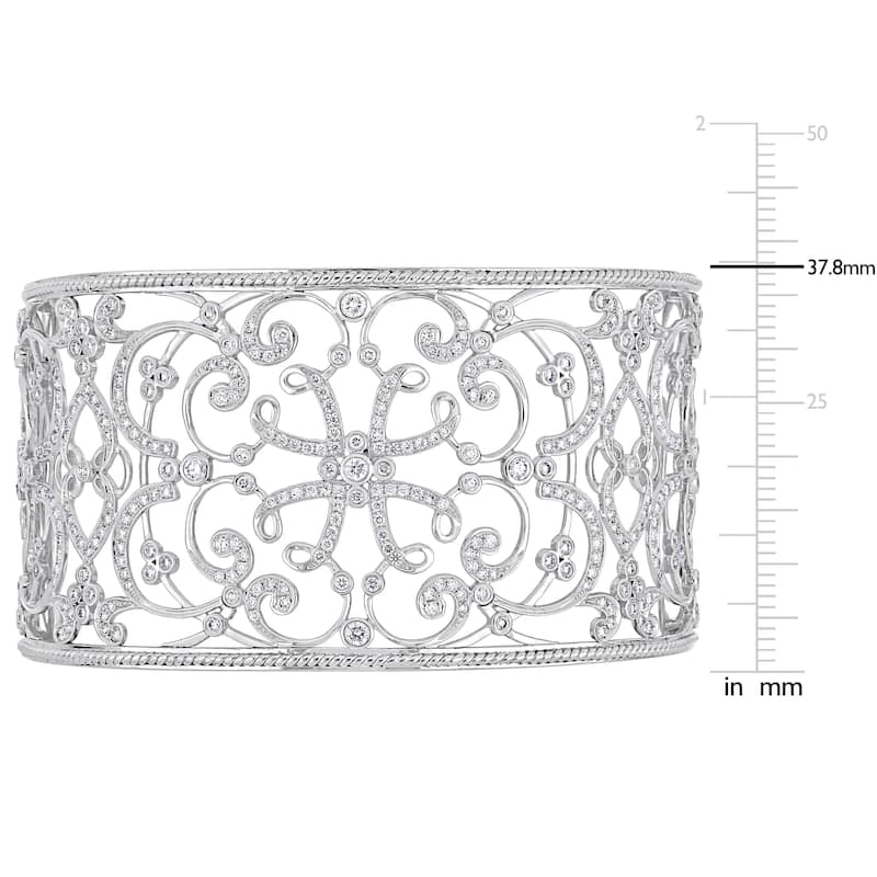 Miadora Signature Collection 14k White Gold 3-1/4ct TDW Diamond Filigree Openwork Cuff Bracelet