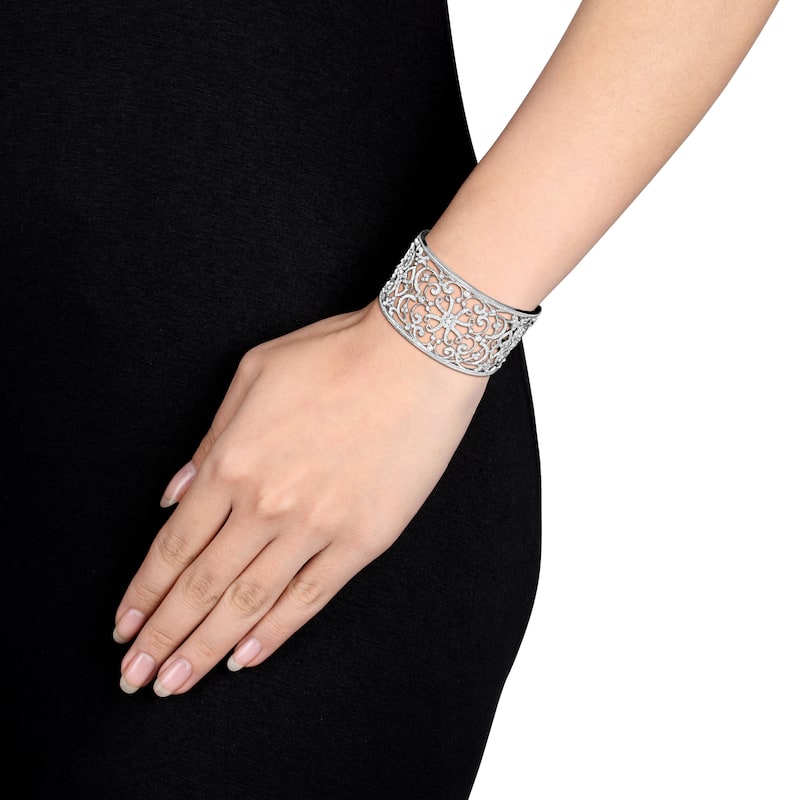 Miadora Signature Collection 14k White Gold 3-1/4ct TDW Diamond Filigree Openwork Cuff Bracelet