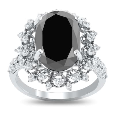 Auriya 14k Gold Unique 7 7/8ctw Halo Oval Cut Black Diamond Engagement Ring (G-I, SI1-I1)