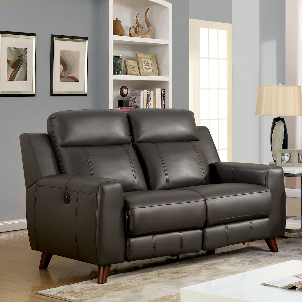 Furniture of America Traditional Grey Reclining Loveseat with USB