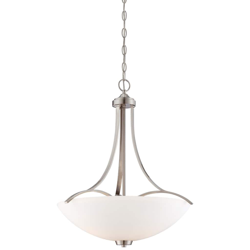 Lavery Overland Park Brushed Nickel & White Glass 3 Light Pendant