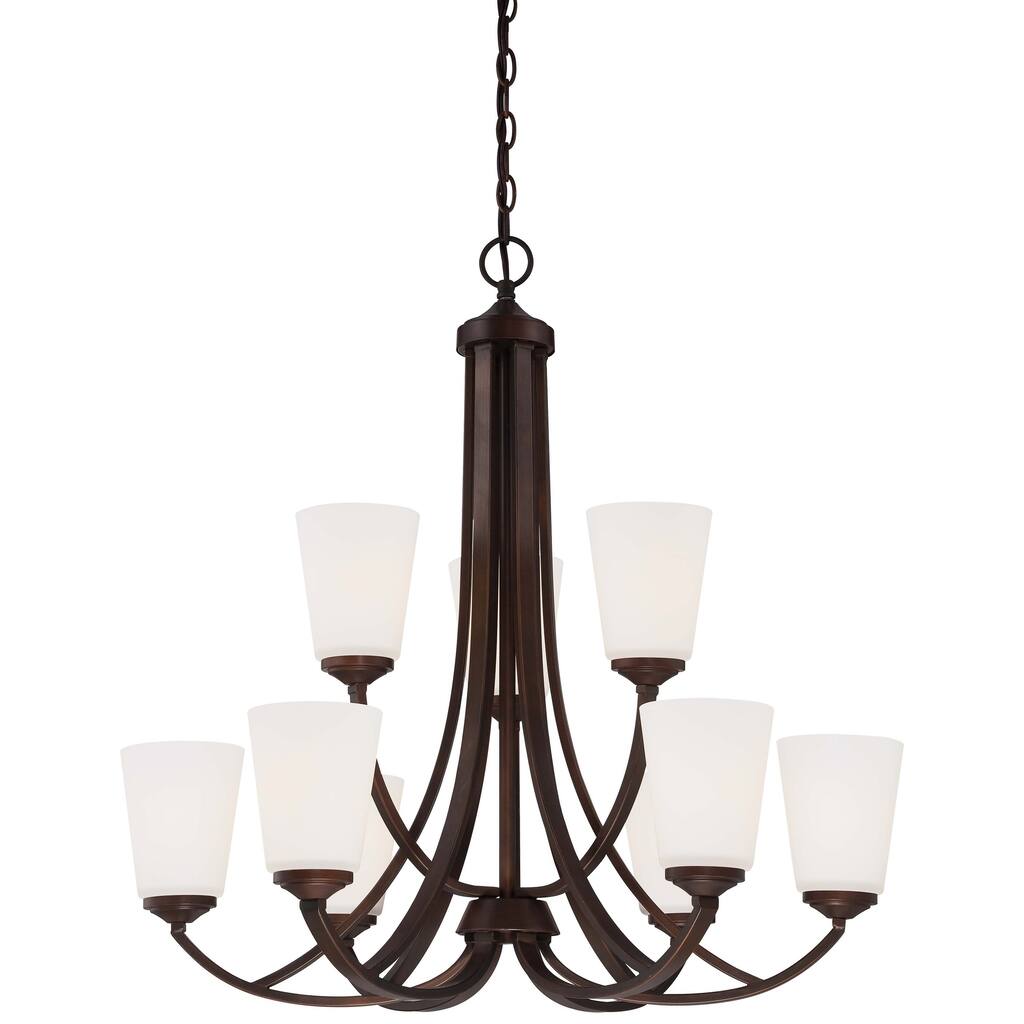 Lavery Overland Park Vintage Bronze & White Glass 9 Light Chandelier