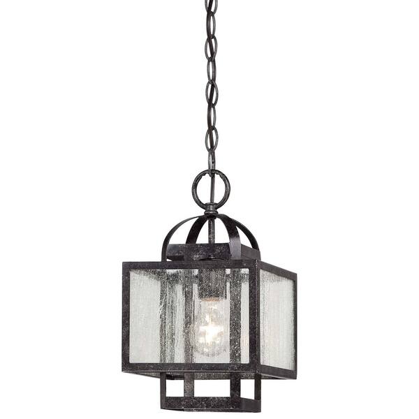 slide 1 of 1, Lavery Camden Square Aged Charcoal & Seeded Glass 1 Light Pendant