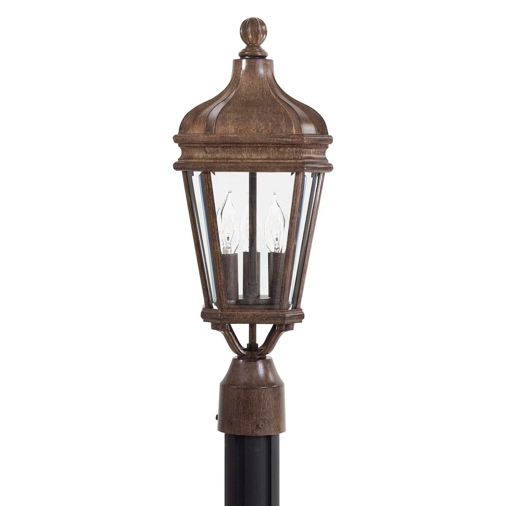 Lavery Harrison Vintage Rust & Beveled Glass 3 Light Post Mount