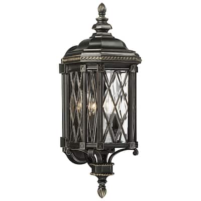 Lavery Bexley Manor Coal & Beveled Glass 4 Light Outdoor Wall Mount