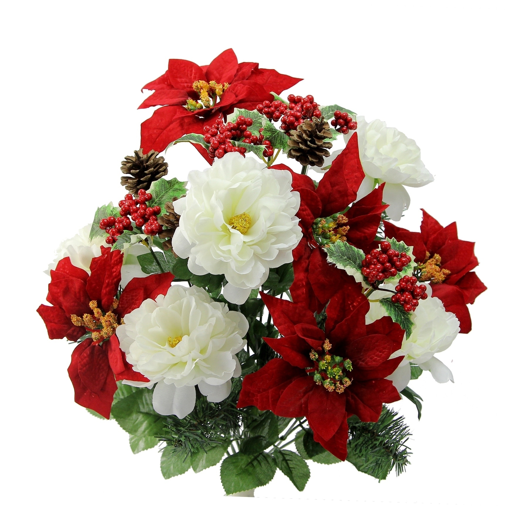 18 Stems Faux Peony Velvet Poinsettia Christmas Bush Overstock 18048287 Red Cream
