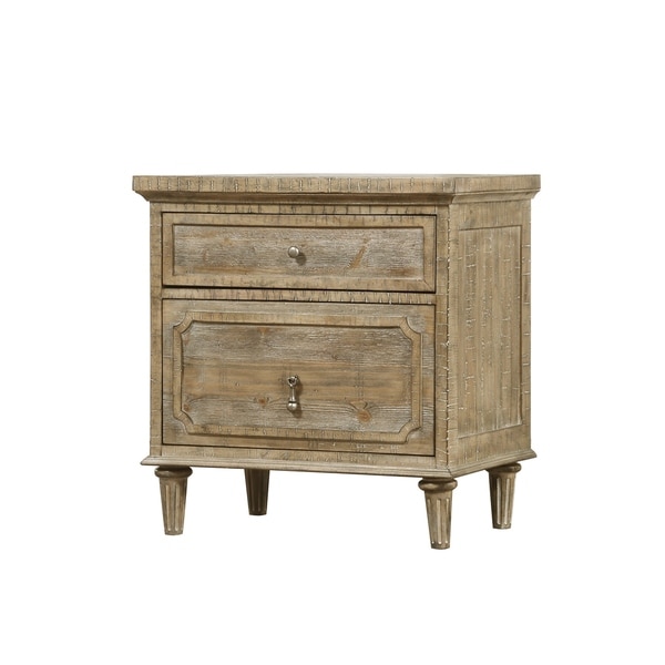 Emerald Home Interlude Sandstone Gray Nightstand with Turned Wood Legs And Vintage Look Hardware, 2-drawer
