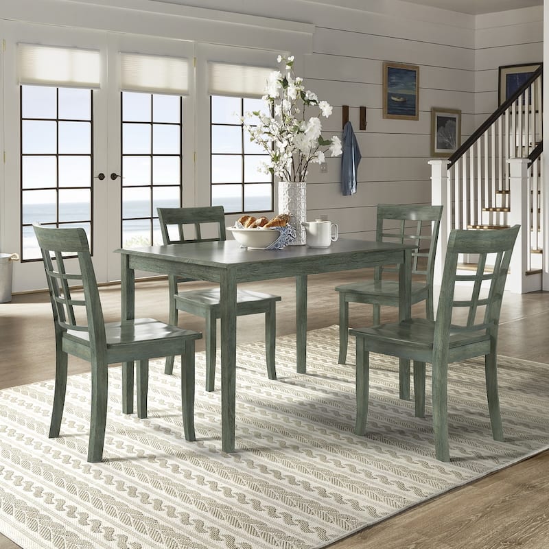 Wilmington II 48-Inch Rectangular Antique Sage Green 5-Piece Dining Set by iNSPIRE Q Classic - Green Window Back Chairs