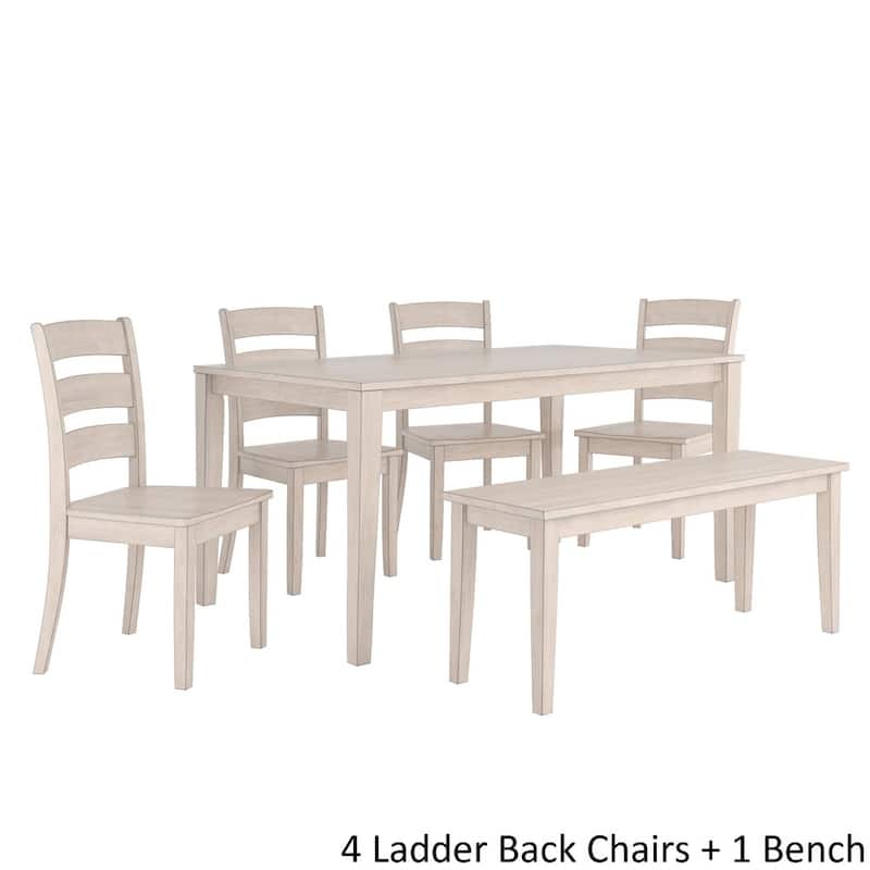 Wilmington II 60-Inch Rectangular Antique White Dining Set by iNSPIRE Q Classic - 4 Ladder Back Chairs + 1 Bench