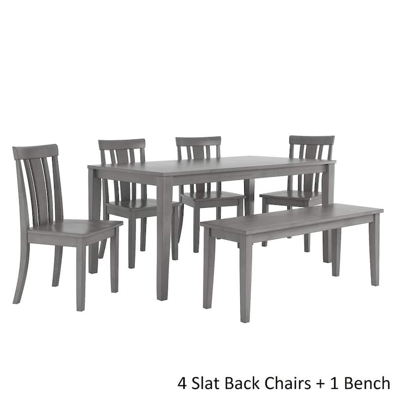 Wilmington II 60-Inch Rectangular Antique Grey Dining Set by iNSPIRE Q Classic - 4 Slat Back Chairs + 1 Bench