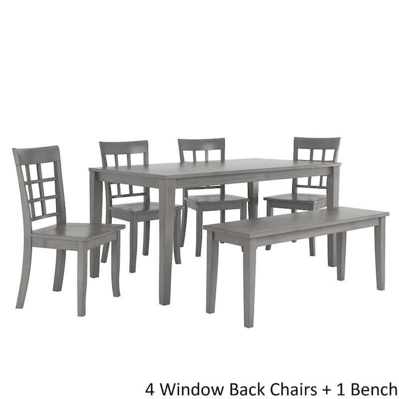 Wilmington II 60-Inch Rectangular Antique Grey Dining Set by iNSPIRE Q Classic - 4 Window Back Chairs + 1 Bench