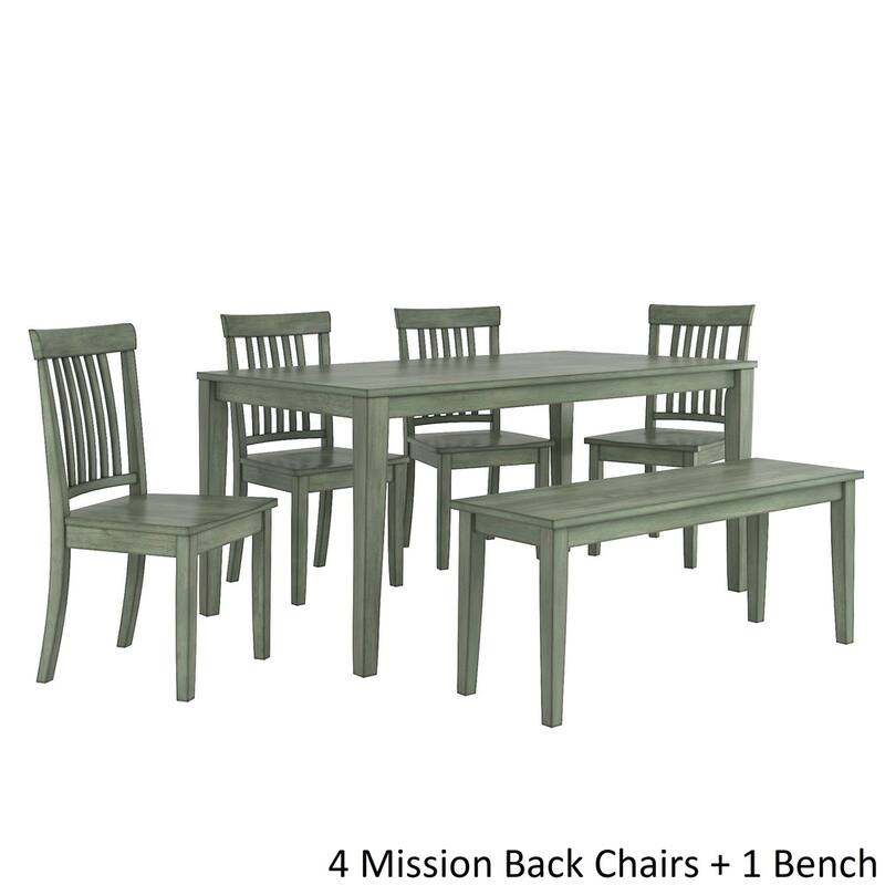 Wilmington II 60-Inch Rectangular Antique Sage Green Dining Set by iNSPIRE Q Classic - 4 Mission Back Chairs and 1 Bench