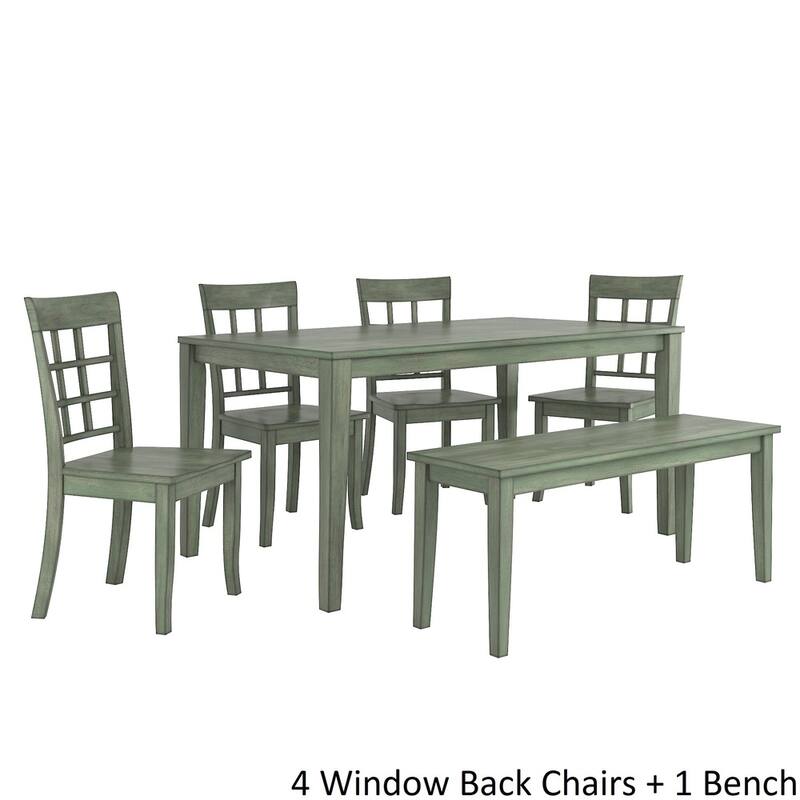 Wilmington II 60-Inch Rectangular Antique Sage Green Dining Set by iNSPIRE Q Classic - 4 Window Chairs and 1 Bench