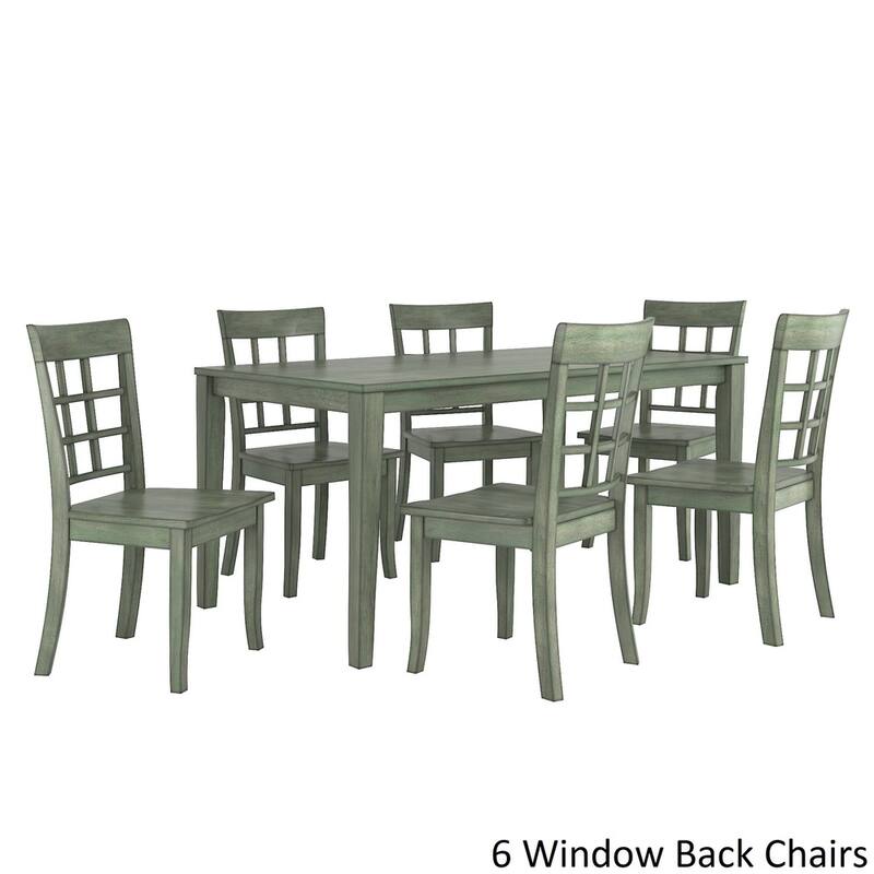 Wilmington II 60-Inch Rectangular Antique Sage Green Dining Set by iNSPIRE Q Classic - 6 Window Back Chairs