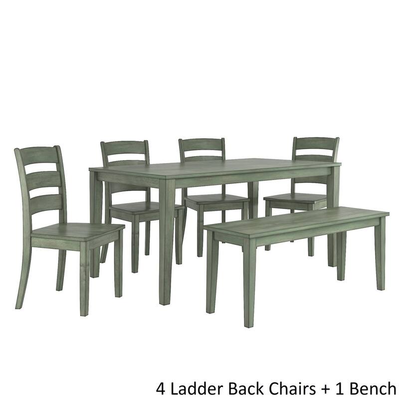 Wilmington II 60-Inch Rectangular Antique Sage Green Dining Set by iNSPIRE Q Classic - 4 Ladder Back Chairs and 1 Bench