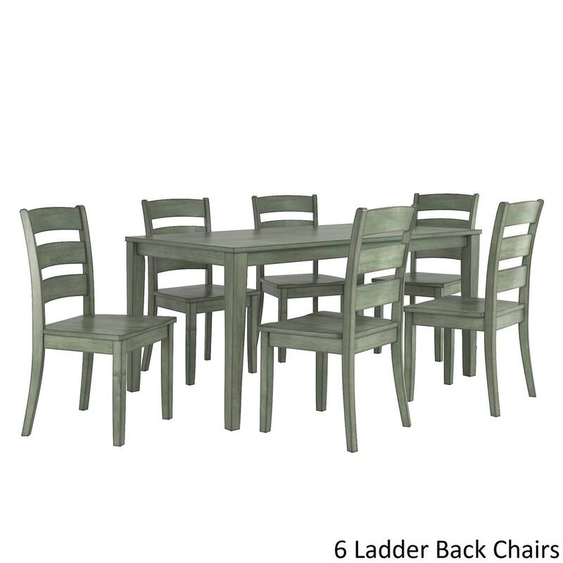Wilmington II 60-Inch Rectangular Antique Sage Green Dining Set by iNSPIRE Q Classic - 6 Ladder Back Chairs