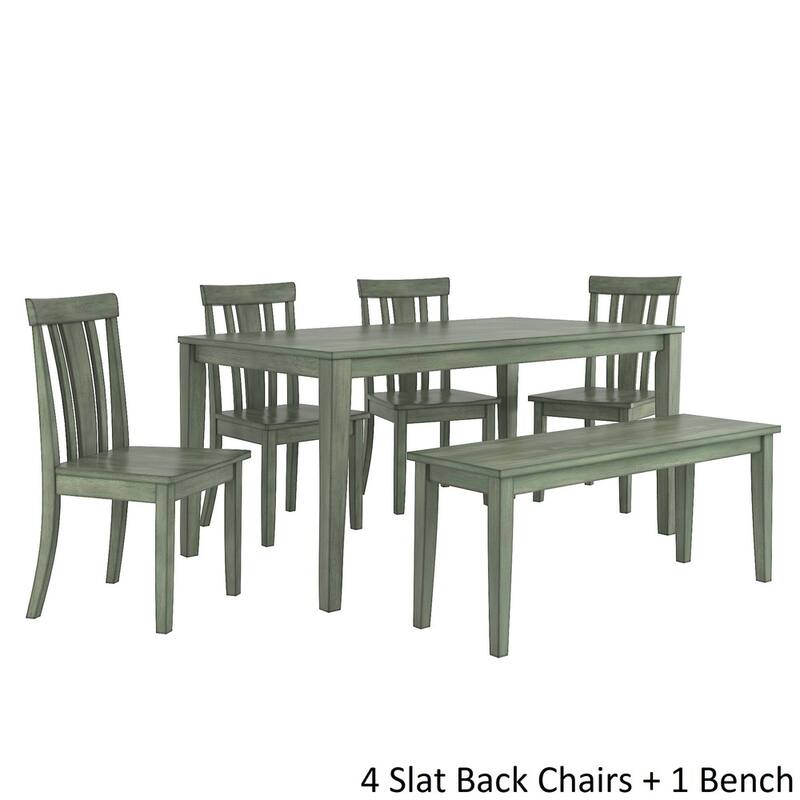 Wilmington II 60-Inch Rectangular Antique Sage Green Dining Set by iNSPIRE Q Classic - 4 Slat Back Chairs and 1 Bench