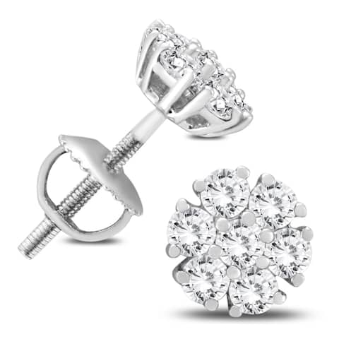 3/4 Carat TW Diamond Cluster Earrings in 10K White Gold