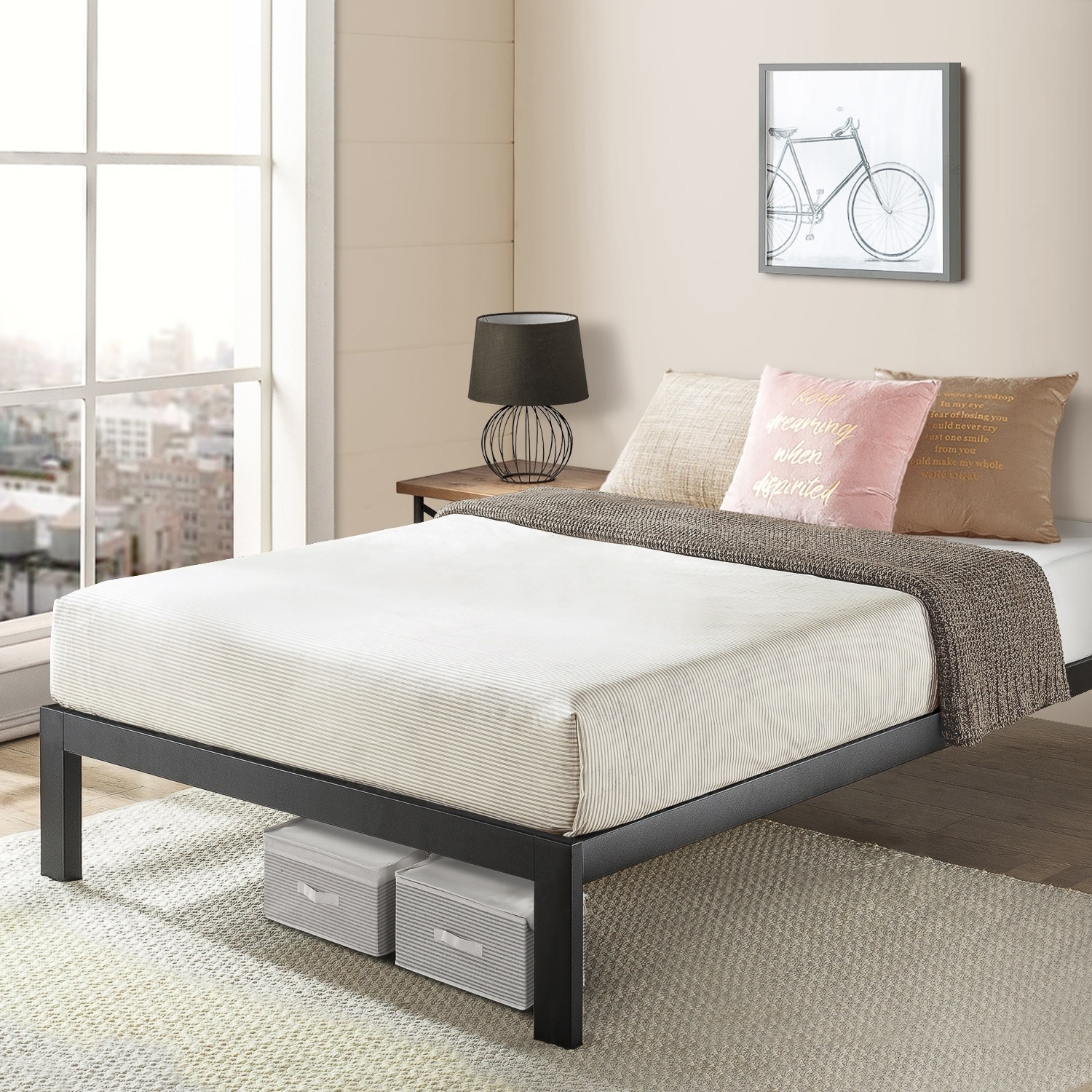 Shop Queen Size Bed Frame Heavy Duty Steel Slats Platform Crown Comfort Overstock 18049188