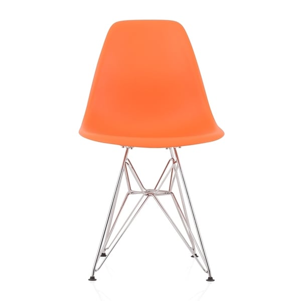 CozyBlock Orange Molded Plastic Dining Side Chair with Steel Wire Eiffel Legs. Opens flyout.
