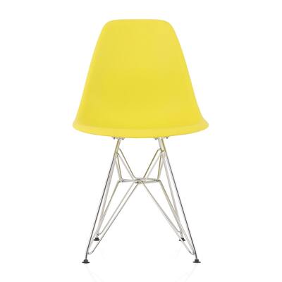 CozyBlock Molded Light Yellow Plastic Dining Shell Chair with Steel Eiffel Legs