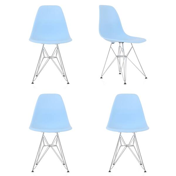 Shell Chair Blue CozyBlock Set of 4 Molded Blue Plastic Dining Shell Chair with Steel ...