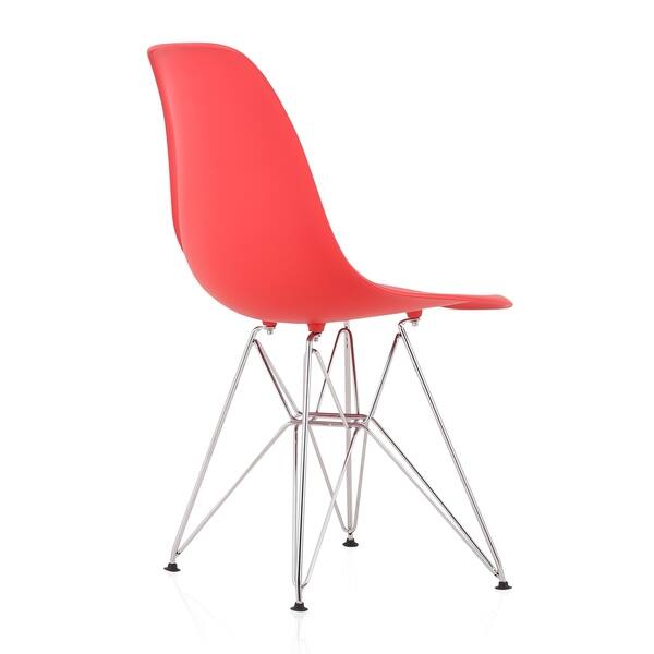 Cozyblock Set Of 4 Molded Red Plastic Dining Shell Chair With Steel 