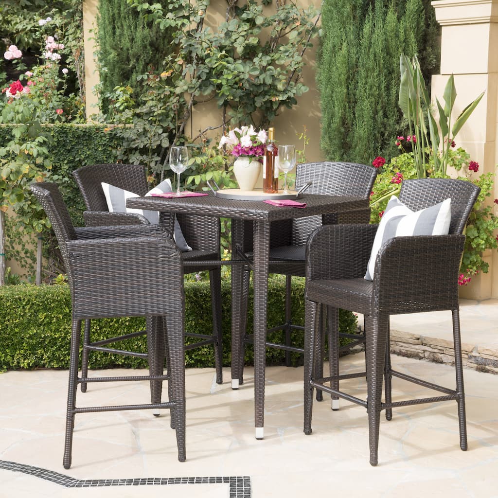 Landis Outdoor 5-piece Wicker 32-inch Square Bar Set by Christopher Knight Home