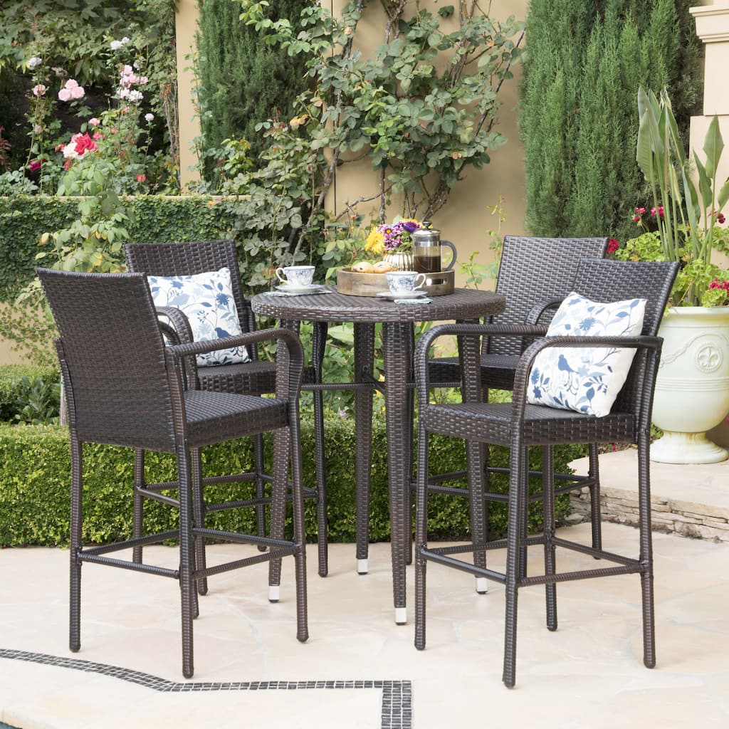 Patina Outdoor 5-piece Wicker 32-inch Round Bar Set by Christopher Knight Home